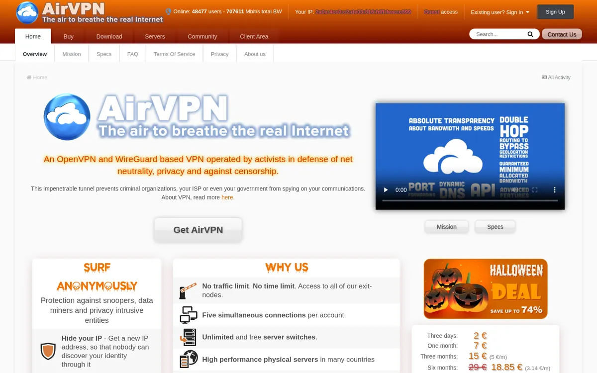 Homepage van AirVPN op de computer – getest: beste VPN voor België