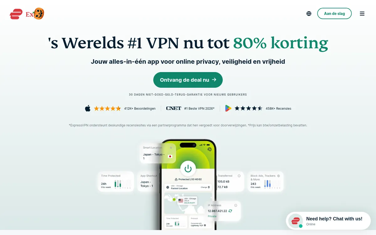 Homepage van ExpressVPN op de computer – getest: beste VPN voor België