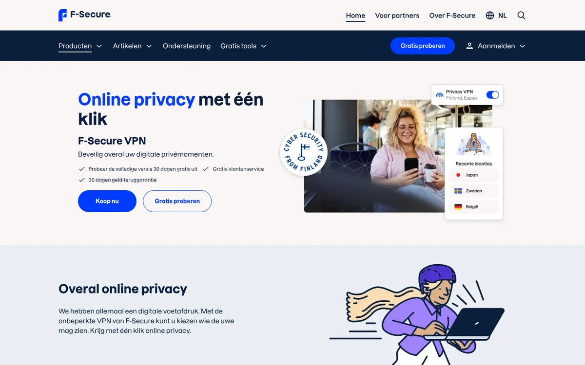 Homepage van F-Secure VPN op de computer – getest: beste VPN voor België