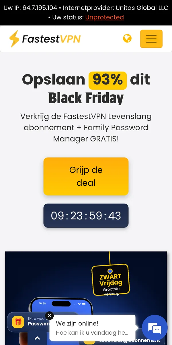 Homepage van FastestVPN op mobiel – getest: beste VPN voor België
