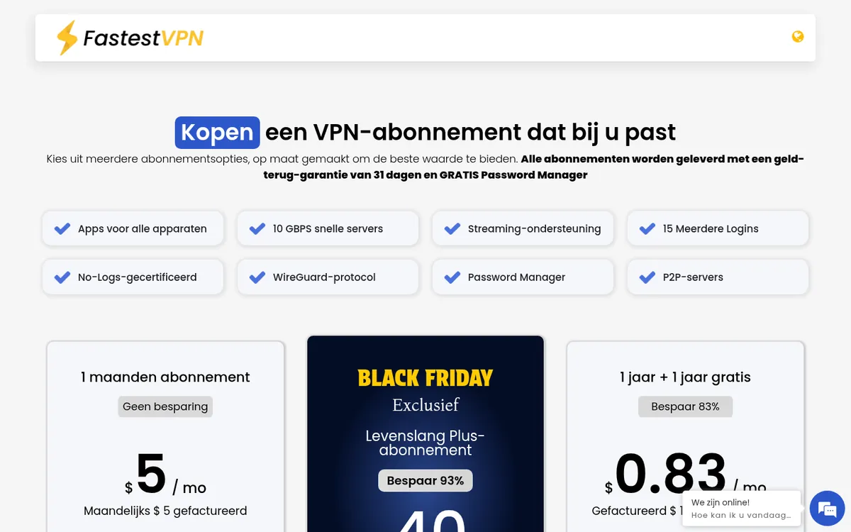 Prijzenpagina van FastestVPN – getest: beste VPN voor België
