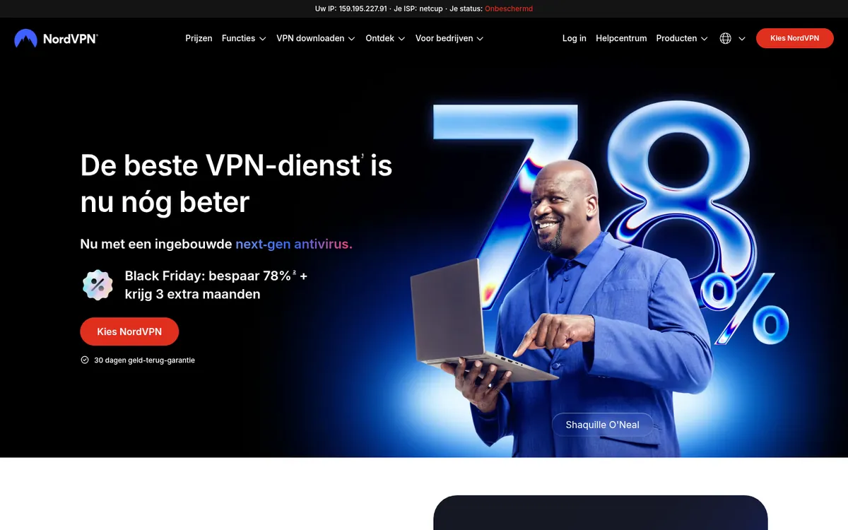 Homepage van NordVPN op de computer – getest: beste VPN voor België
