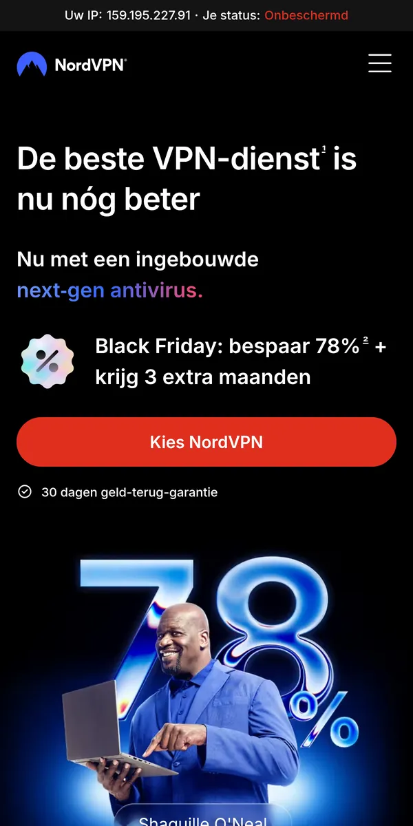 Homepage van NordVPN op mobiel – getest: beste VPN voor België