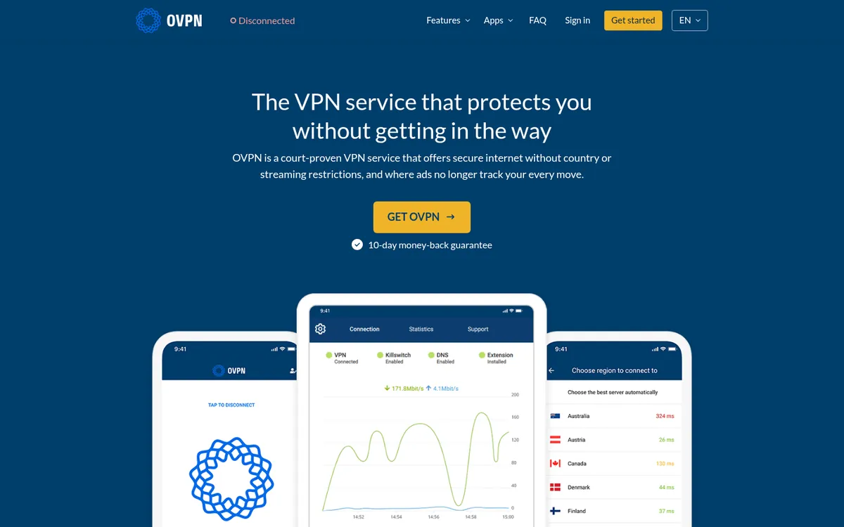 Homepage van OVPN op de computer – getest: beste VPN voor België
