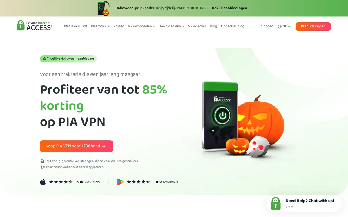 Homepage van Private Internet Access op de computer – getest: beste VPN voor België