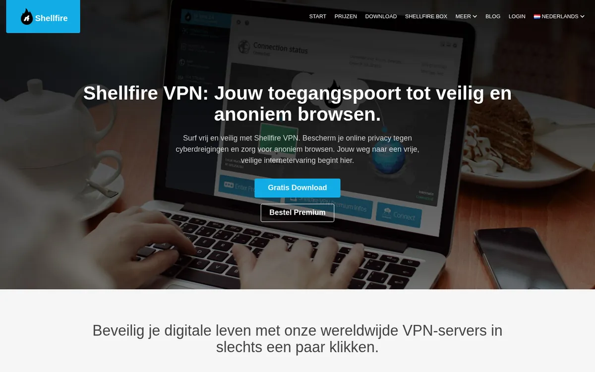 Homepage van Shellfire VPN op de computer – getest: beste VPN voor België