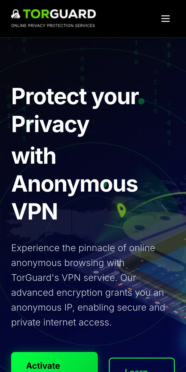 Homepage van TorGuard op mobiel – getest: beste VPN voor België