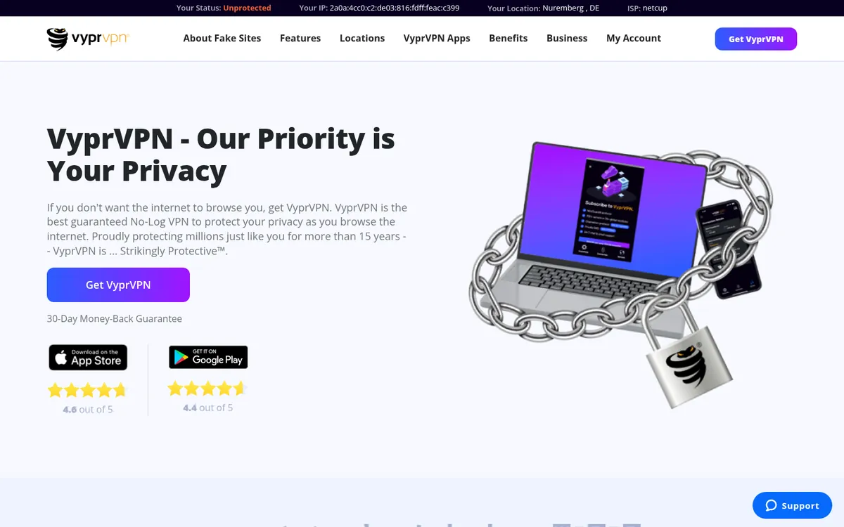 Homepage van VyprVPN op de computer – getest: beste VPN voor België