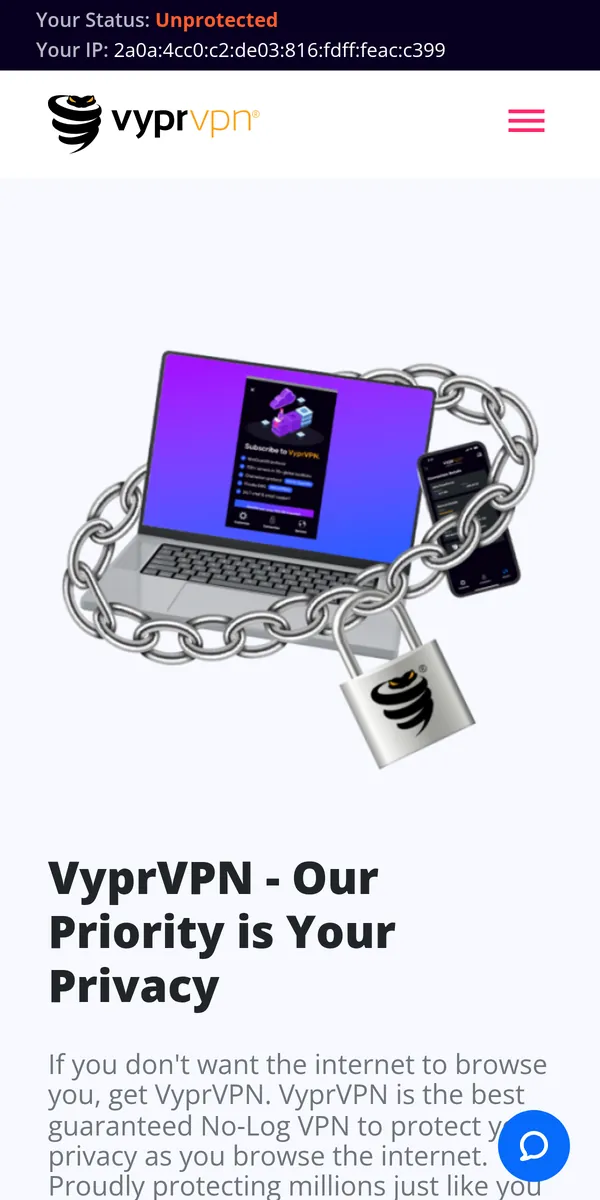 Homepage van VyprVPN op mobiel – getest: beste VPN voor België