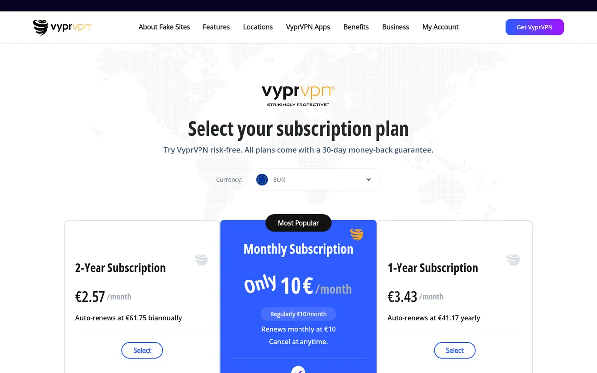 Prijzenpagina van VyprVPN – getest: beste VPN voor België