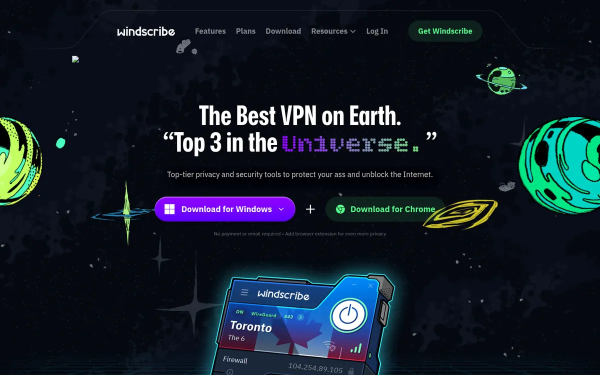 Homepage van Windscribe op de computer – getest: beste VPN voor België